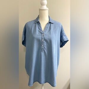 GAP Womens L Solid Blue Oversized Short Sleeve Denim Top Boho Grandmillenial